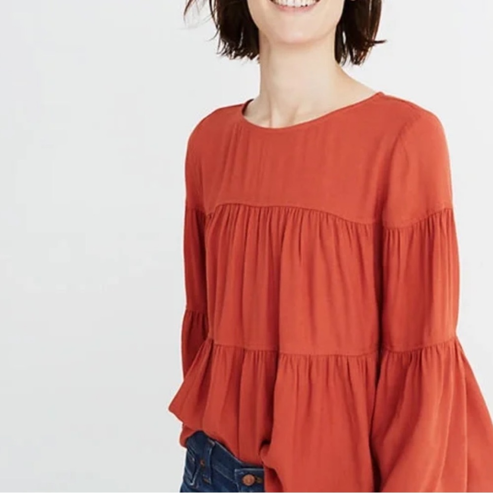 Madewell orange tiered blouse bell sleeve